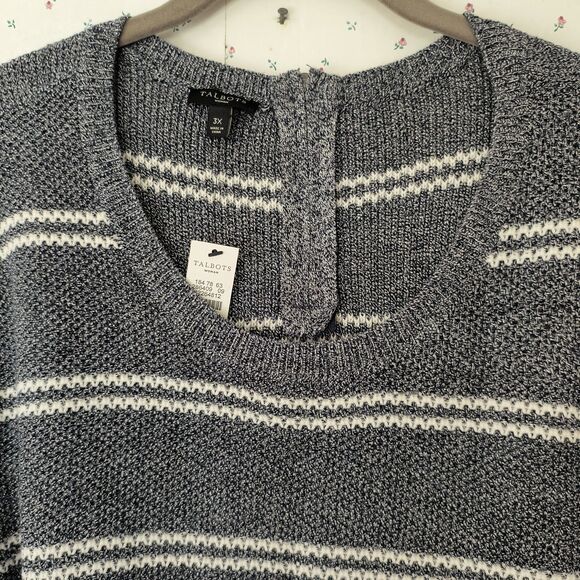 Talbots Sweater NEW 3X Gray White Striped Pullover Cotton Blend Minimal Capsule - Picture 3 of 15